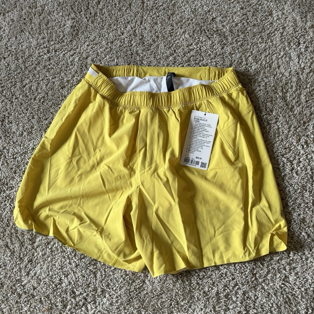 Lululemon Surge Linerless Shorts Men's Gym 6" Inseam Yellow Sz L